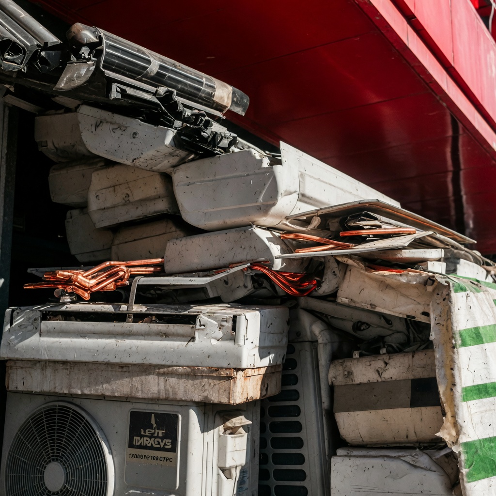 Tumpukan unit AC bekas indoor dan outdoor